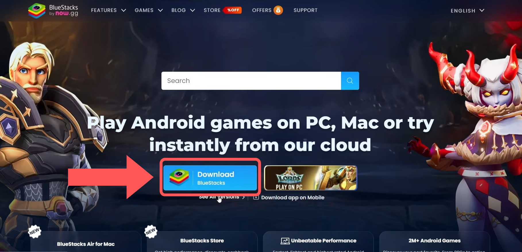 BlueStacks official download interface location