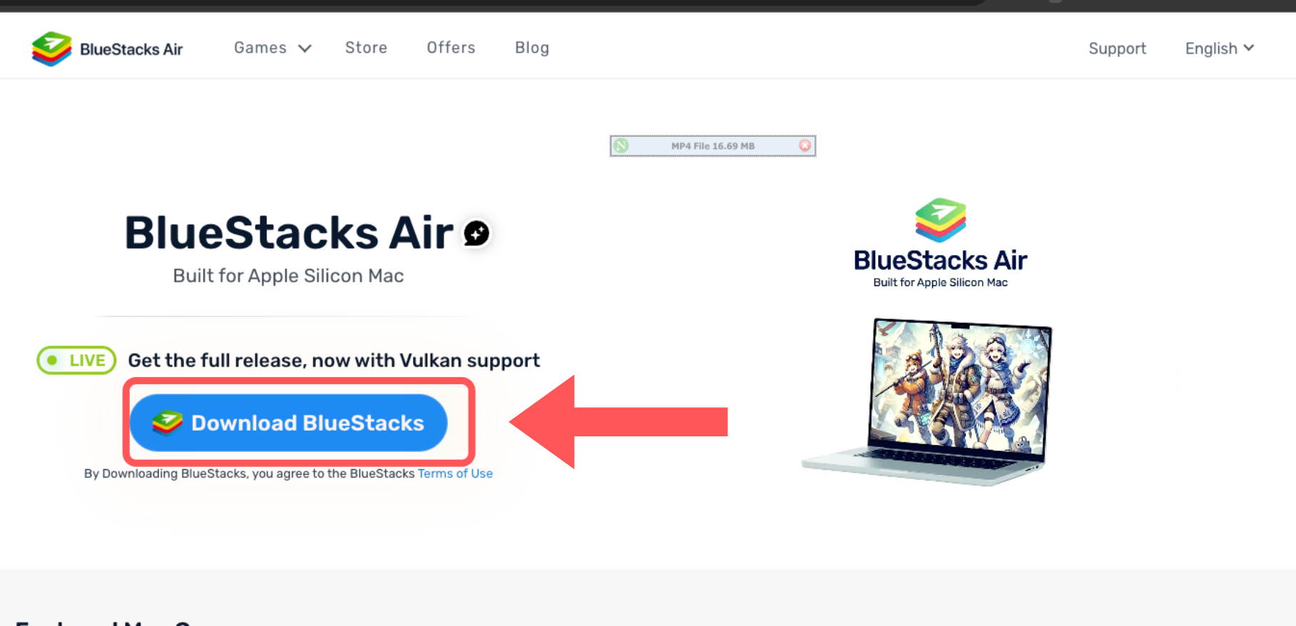 BlueStacks macOS download portal screen